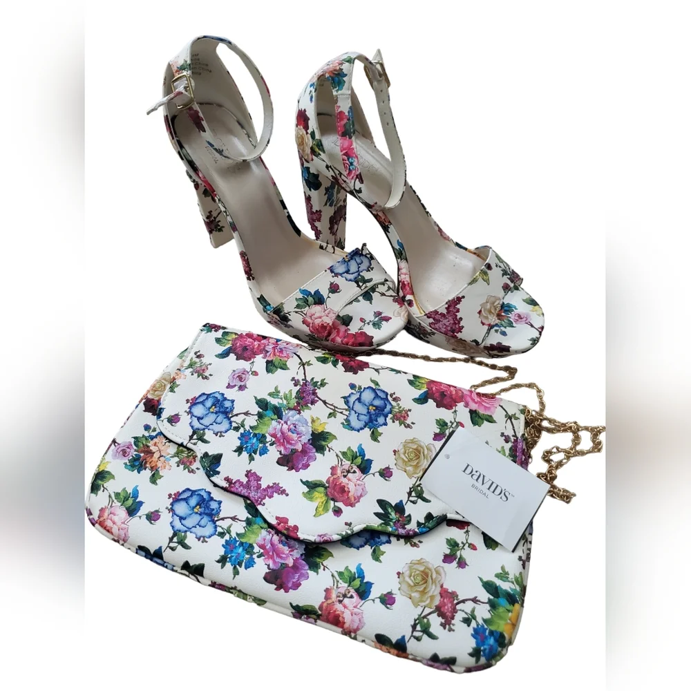 DAVID'S BRIDAL Multi‐Floral Purse & Shoes
